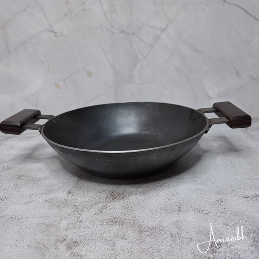 Aarambh® Pure Iron Flat Base Kadhai (3mm)